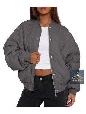 Quilted Bomber Jacket Cropped Zip Up Winter Coat